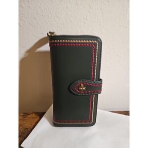 BANYANU Genuine Green Leather Wallet RFID Blocking, 13 Card Slots & Coin Pocket